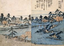 The open gardens of the Tomigaokoa Shrine., 1850. Creator: Ando Hiroshige