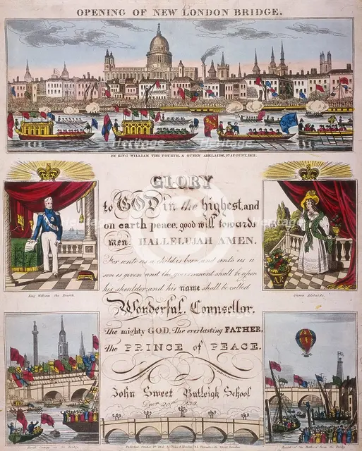 The opening of London Bridge, 1831. Artist: Anon