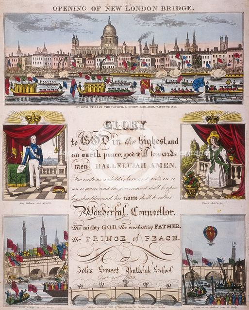 The opening of London Bridge, 1831. Artist: Anon