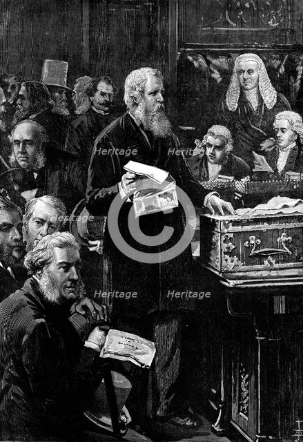 The Opening of Parliament: the Chancellor of the Exchequer speaking in the House of Commons, 1880. Creator: Unknown.