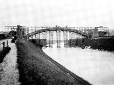 The Opening of the Baltic Canal: the high-level railway bridge at Levensau under construction, 1895. Creator: Unknown