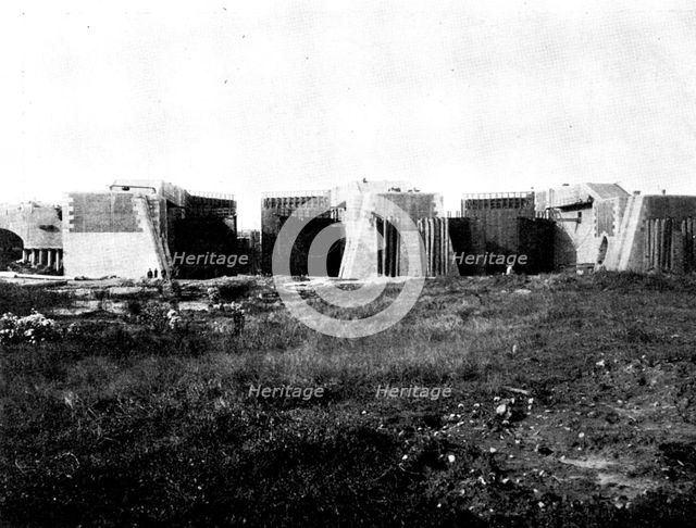 The Opening of the Baltic Canal: walls and gates of...Brunsbüttel Entrance under construction, 1895. Creator: Unknown.