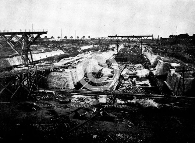 The Opening of the Baltic Canal: building the lock walls near Brunsbüttel, 1892, (1895). Creator: Unknown.