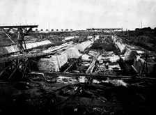 The Opening of the Baltic Canal: building the lock walls near Brunsbüttel, 1892, (1895). Creator: Unknown