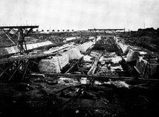 The Opening of the Baltic Canal: building the lock walls near Brunsbüttel, 1892, (1895). Creator: Unknown