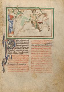 The Opening of the First Seal: The First Horseman; Dyson Perrins Apocalypse, about 1255-1260. Creator: Unknown