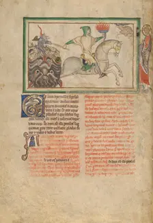 The Opening of the Fourth Seal: The Fourth Horseman; Dyson Perrins Apocalypse, about 1255-1260. Creator: Unknown