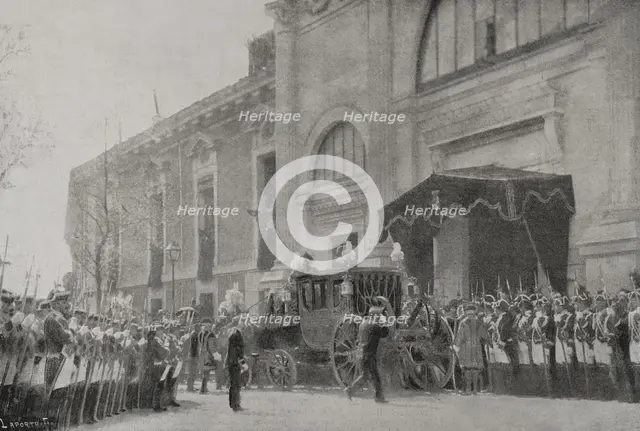 The Opening of the Parliament in the Senate (20 April 1898): Arrival of Queen Regent Maria...1898. Creator: Enrique Laporta Valor.