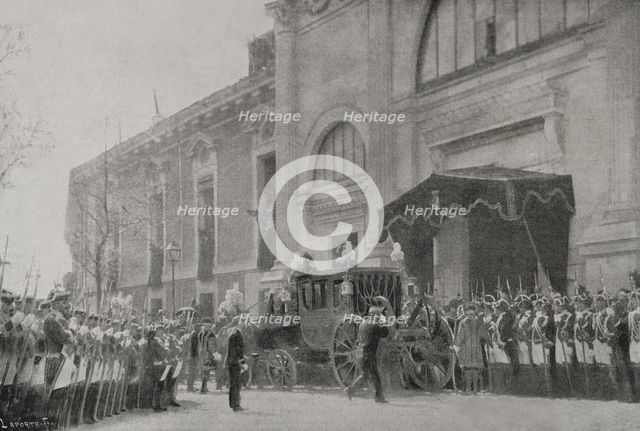 The Opening of the Parliament in the Senate (20 April 1898): Arrival of Queen Regent Maria...1898. Creator: Enrique Laporta Valor.
