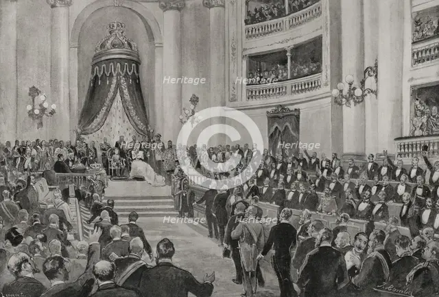 The Opening of the Parliament in the Senate, Madrid, Spain, 20 April 1898.  Creator: Enrique Laporta Valor.