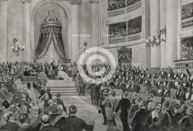 The Opening of the Parliament in the Senate, Madrid, Spain, 20 April 1898.  Creator: Enrique Laporta Valor.