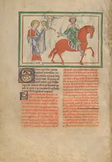 The Opening of the Second Seal: The Second Horseman: Initial E: Two Animals, about 1255-1260. Creator: Unknown
