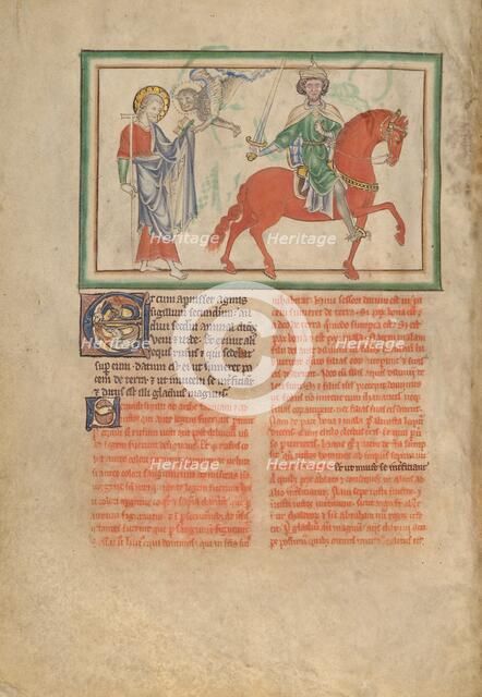 The Opening of the Second Seal: The Second Horseman: Initial E: Two Animals, about 1255-1260. Creator: Unknown.