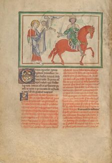 The Opening of the Second Seal: The Second Horseman: Initial E: Two Animals, about 1255-1260. Creator: Unknown