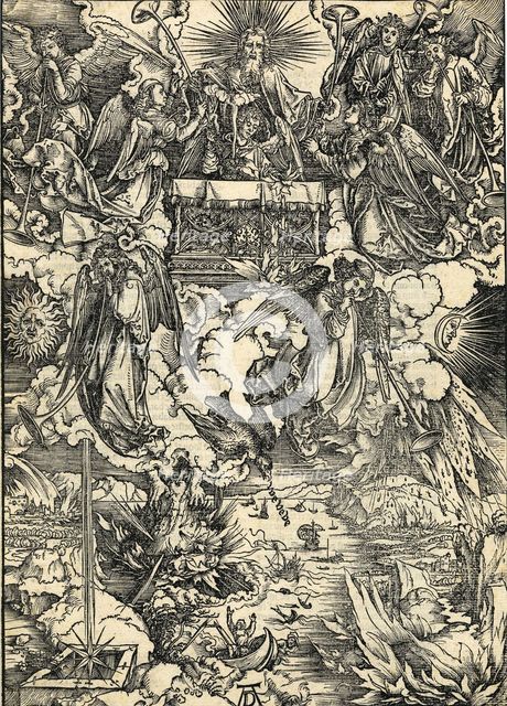 The opening of the seventh seal and the eagle crying Woe. From Apocalypsis cum Figuris, 1498.