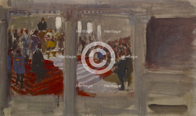 The opening of the university, a rehearsal for the wall painting of the banquet hall..., c1915. Creator: Akseli Gallen-Kallela.