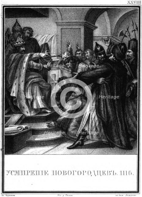 The oppression of the Novgorodians by Vladimir Monomakh. 1116 (From Illustrated Karamzin), 1836. Artist: Chorikov, Boris Artemyevich (1802-1866)