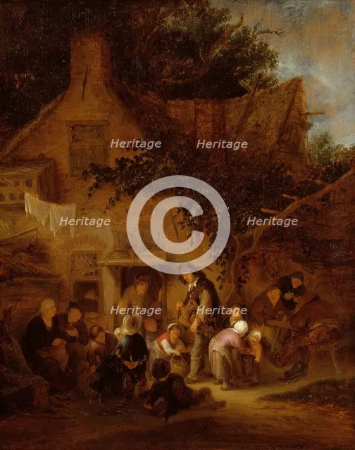 The Organ-Grinder Outside a Cottage, 1640. Creator: Adriaen van Ostade.