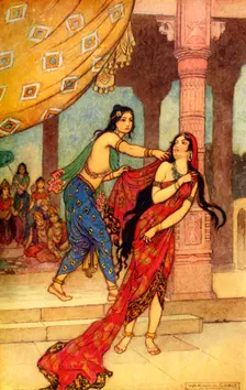 The Ordeal of Queen Draupadi 1913. Creator: Warwick Goble