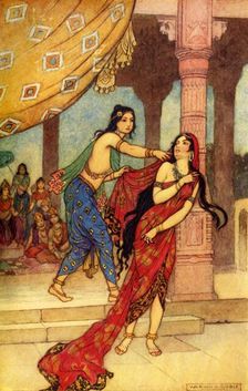 The Ordeal of Queen Draupadi 1913. Creator: Warwick Goble