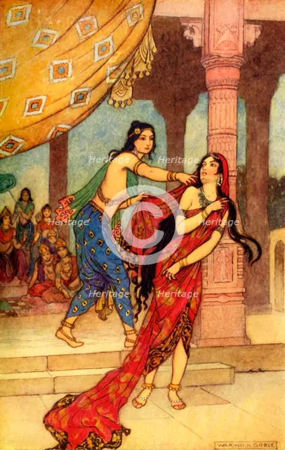 'The Ordeal of Queen Draupadi', 1913. Creator: Warwick Goble.