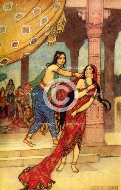 'The Ordeal of Queen Draupadi', 1913. Creator: Warwick Goble.