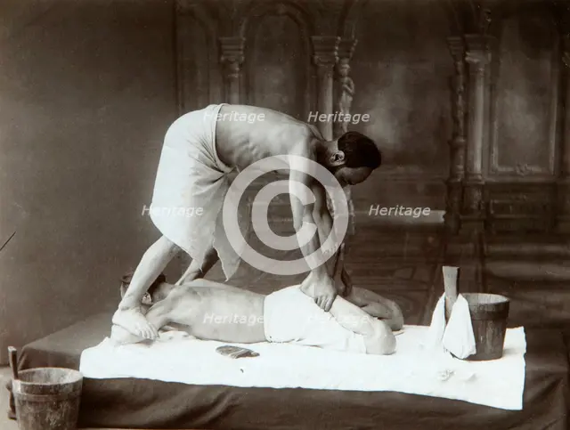 'The Oriental bath. Massage', 1880s. Artist: Dmitri Ivanovich Yermakov