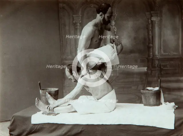 'The Oriental bath. Massage', 1880s. Artist: Dmitri Ivanovich Yermakov