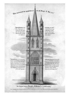 The Original Ancient Steeple of St. Michael in Cornhill, London...1421 (1809). Creator: Unknown