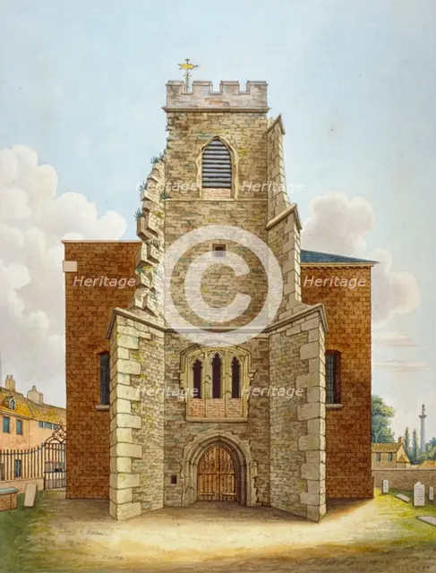 The original tower of the Church of St Lawrence, Brentford, Middlesex, c1820. Artist: Anon
