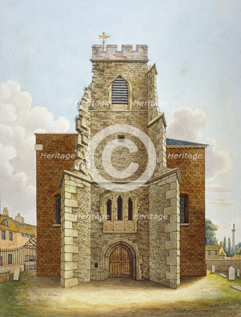 The original tower of the Church of St Lawrence, Brentford, Middlesex, c1820. Artist: Anon