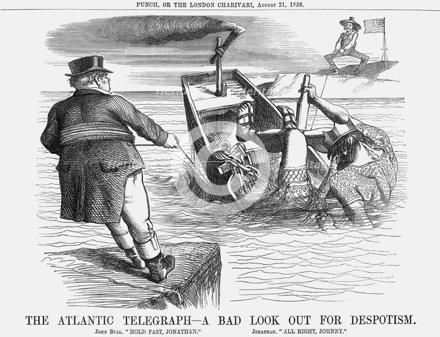 'The Atlantic Telegraph - A bad look out for Despotism', 1858. Creator: Unknown.