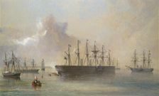 The Atlantic Telegraph Cable Fleet Assembled at Berehaven (Southwest Coast of Ireland)..., 1866. Creator: Robert Charles Dudley