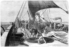 The Atlantic Telegraph Expedition: preparing for the final attempt to grapple the lost cable, 1865. Creator: Unknown