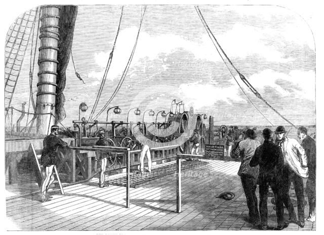 The Atlantic Telegraph Expedition: the paying-out machinery of the Great Eastern, 1865. Creator: Unknown.
