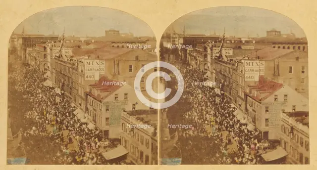 The Atlantic Telegraph Jubilee, New York; view of the Procession in its progress up the..., 1859. Creator: William England.