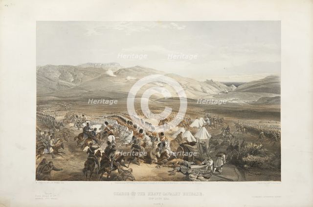 The attack of the heavy cavalry brigade in the Battle of Balaklava on October 25, 1854, 1854-1855. Creator: Simpson, William (1832-1898).