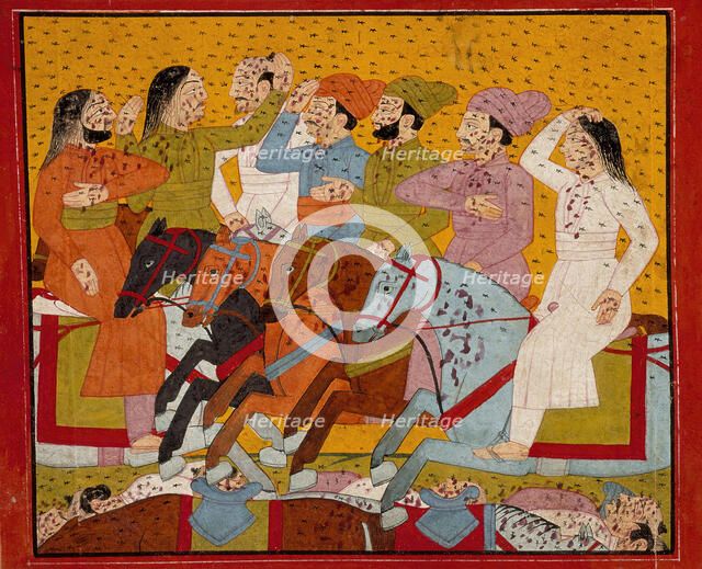 The Attack of Bees, Folio from a Madhumalati-varta series, 1799. Creator: Bhagvan Das.