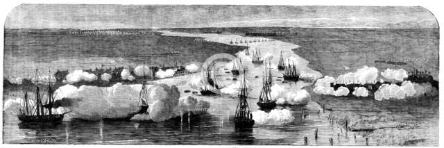 The Attack on the Peiho Forts by the English and French Fleets, 1858. Creator: Harvey Orrin Smith.