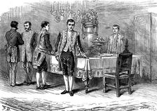 The attempt on the Czar's life: attendants at the imperial dinner table, St. Petersburg, 1880. Creator: Unknown