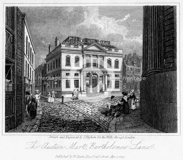 The Auction Mart, Bartholomew Lane, City of London, 1817.Artist: Thomas Higham