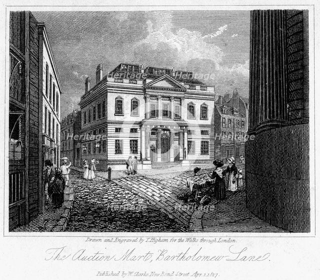 The Auction Mart, Bartholomew Lane, City of London, 1817.Artist: Thomas Higham