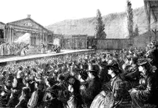 The audience at the Passion Play, Ober-Ammergau, 1871. Creators: Unknown, Matthew White Ridley