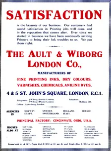 The Ault & Wiborg London Co. Advert - Satisfaction 1919. Artist: Ault & Wiborg