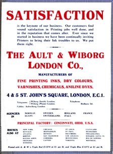 The Ault & Wiborg London Co. Advert - Satisfaction 1919. Artist: Ault & Wiborg