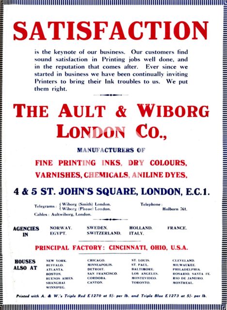 'The Ault & Wiborg London Co. Advert - Satisfaction', 1919. Artist: Ault & Wiborg.
