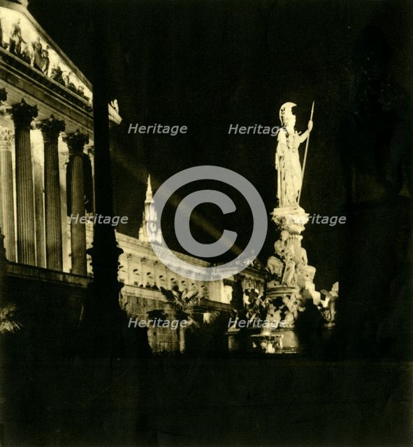 The Austrian Parliament Building by night, Vienna, Austria, c1935. Creator: Unknown.