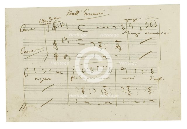 The autograph manuscript: Opera Ernani, final aria Solingo, errante e misero, Early 1840s.