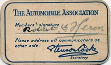 The Automobile Association: Membership card 1936