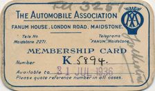 The Automobile Association: Membership card 1936